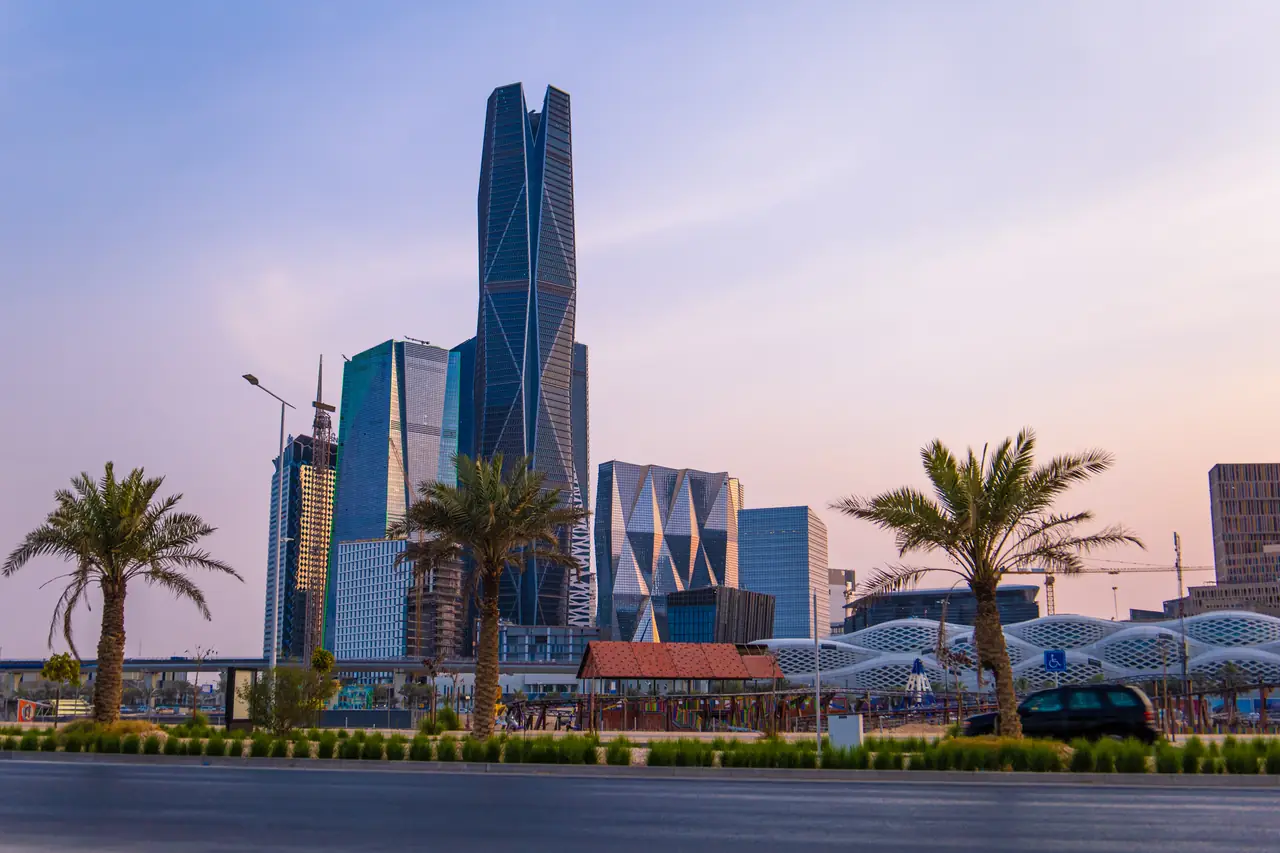 The King Abdullah Financial District in Riyadh at dusk